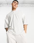 Asos Design Oversized Polo Shirt In Gray Heather Velour Fleece-white