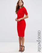 Asos Petite Seamed Structured Rib Bodycon Dress - Red