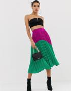 Boohoo Pleated Midi Skirt In Color Block - Multi