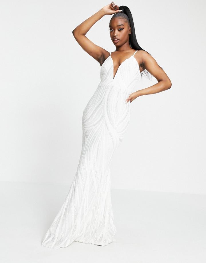 Goddiva Plunge Maxi Sequin Dress In White