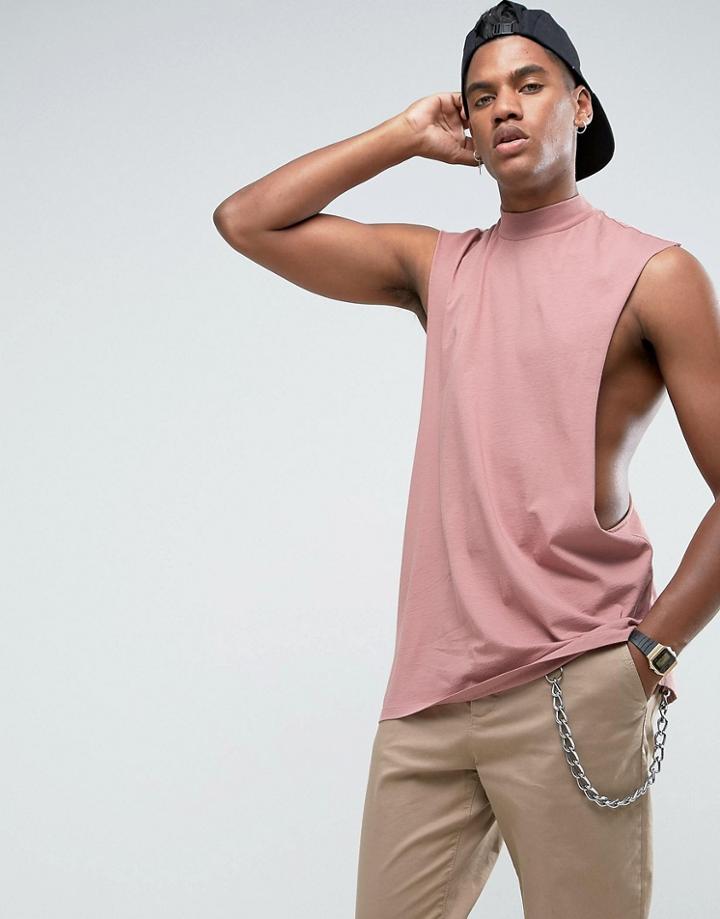 Asos Tank With Extreme Racer Back And High Neck - Pink