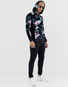 Asos Design Velour Hoodie With Hypo Map Print - Black