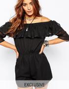 Milk It Vintage Western Off Shoulder Romper - Black