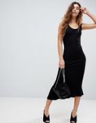 Asos Design Maxi Tank Dress With Scoop Back And Asymmetric Frill Hem - Black