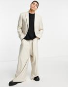 Asos Design Extreme Wide Suit Pants In Beige Pinstripe-neutral