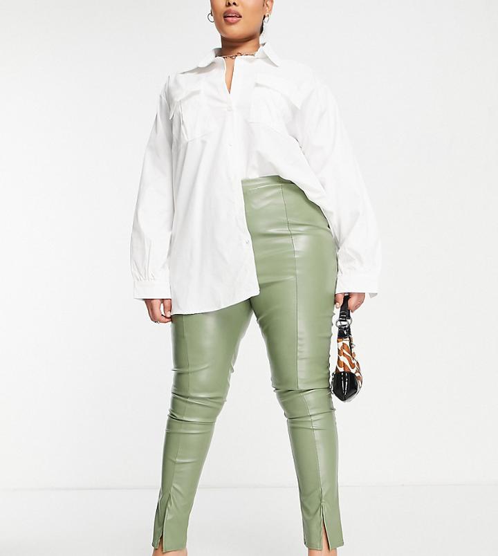 I Saw It First Plus Split Front Pu Pants In Sage Green