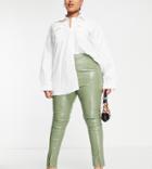 I Saw It First Plus Split Front Pu Pants In Sage Green