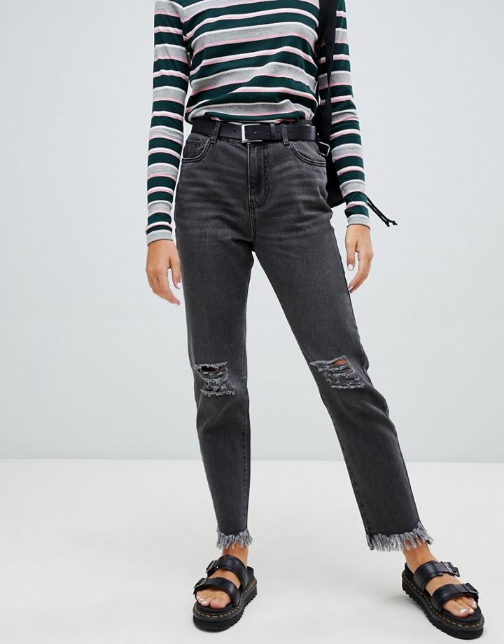 Noisy May Straight Jean With Fray Hem - Black