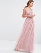 Little Mistress Embellished Plunge Front Chiffon Maxi Dress - Dusky Pink