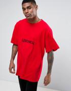 Granted Oversized T-shirt In Red With Russian Text - Red