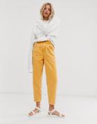 Asos Design Utility Combat Pants With Paperbag Waist In Tea Stain Wash-tan