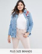 New Look Plus Embrodiered Denim Jacket - Blue