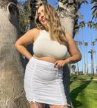 Asos Design Curve Ruched Front Mini Skirt In Seersucker In White