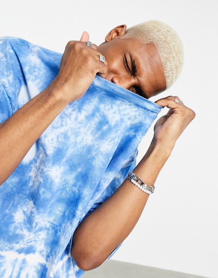 Asos Design Oversized T-shirt In Blue Tie Dye-multi