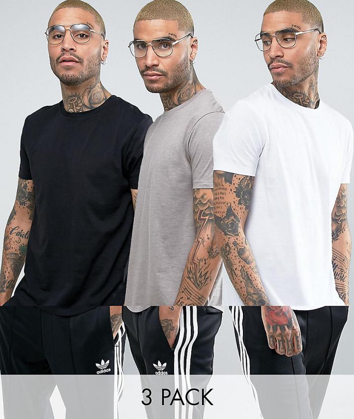 Asos 3 Pack Longline T-shirt With Curved Hem Save - Multi