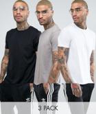 Asos 3 Pack Longline T-shirt With Curved Hem Save - Multi
