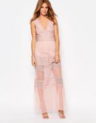 Millie Mackintosh Plunge Neck Maxi Dress With Sheer Inserts - Pink
