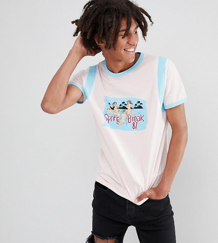 Sacred Hawk T-shirt With Spring Break Print - Pink