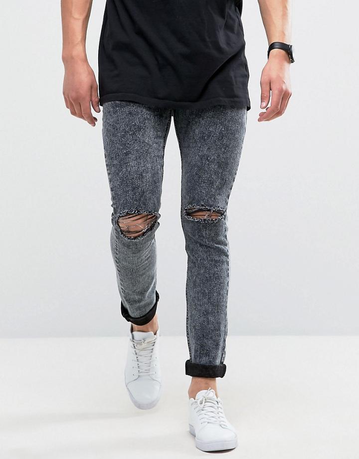 Loyalty And Faith Sid Skinny Jeans In Black Acid Wash With Knee Rips - Black