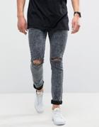 Loyalty And Faith Sid Skinny Jeans In Black Acid Wash With Knee Rips - Black