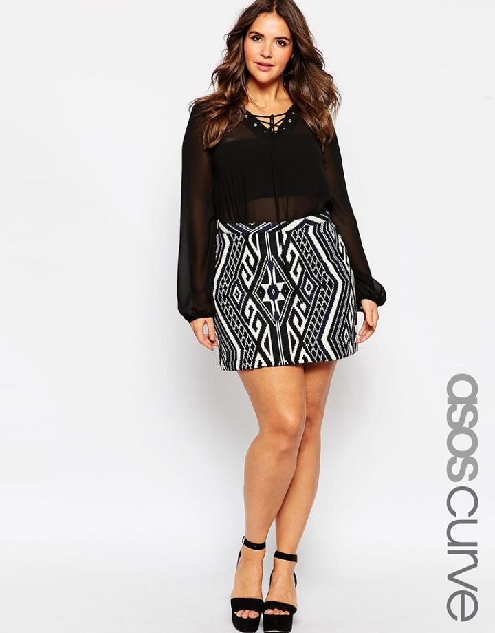 Asos Curve Pelmet Mini Skirt In Heavy Jacquard - Multi