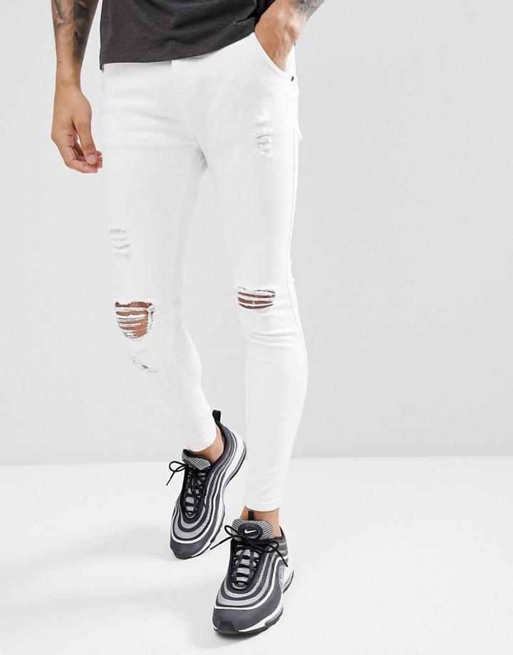 Siksilk Muscle Fit Jeans In White With Distressing - White