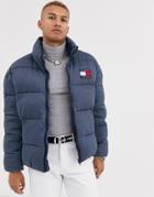 Tommy Jeans Essential Puffer Jacket In Washed Blue With Large Flag Logo
