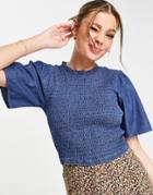 Jdy Shirred Denim Crop Top In Blue
