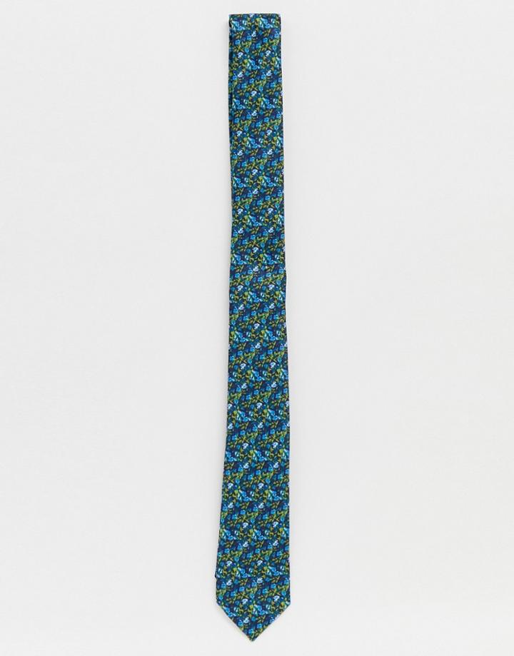 Asos Design Slim Tie In Blue Ditsy Print - Multi