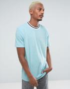 Asos Longline T-shirt In Towelling With Contrast Neck In Blue - Blue