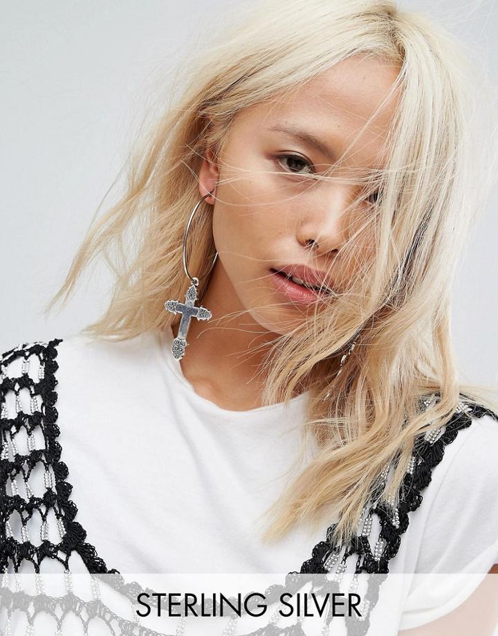 Regal Rose Veronica Large Hoop Cross Earrings - Silver