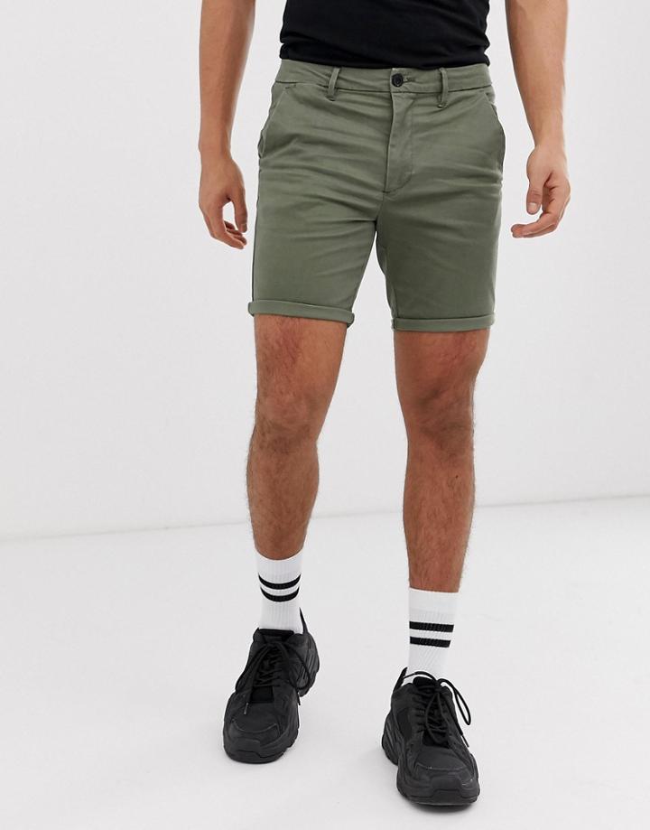 River Island Chino Shorts In Khaki - Green