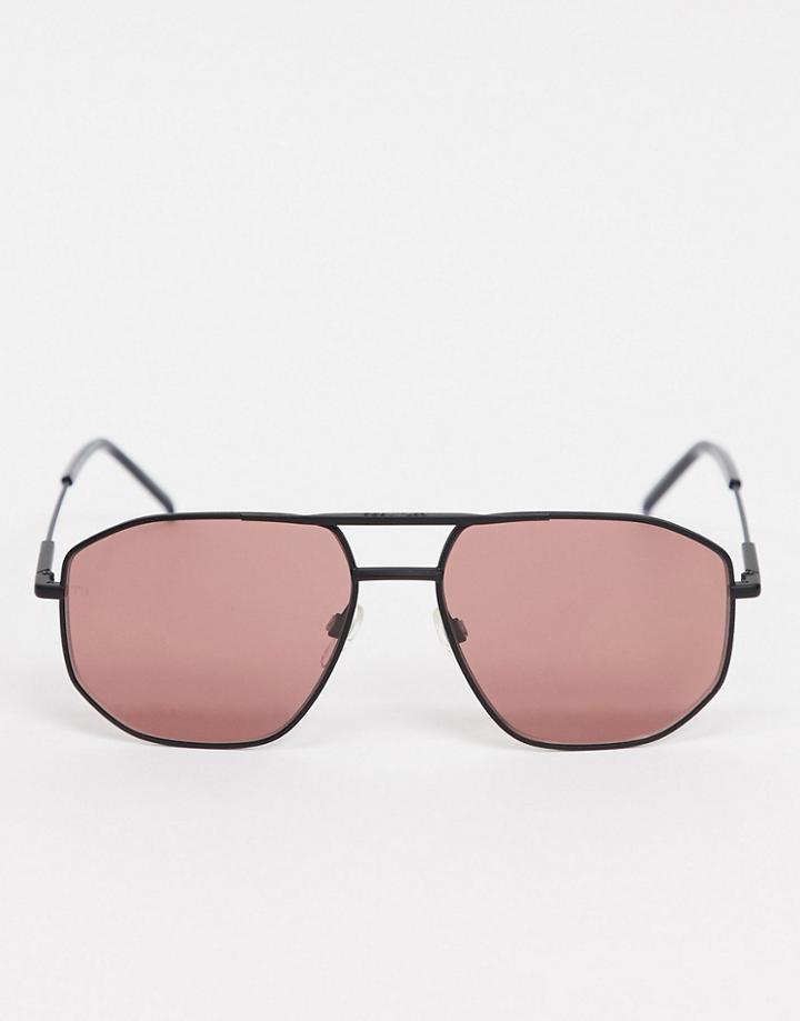Tommy Hilfiger Aviator Sunglasses In Matte Black Metal With Colored Lens