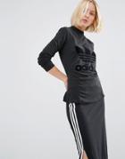 Adidas Originals Fitted Long Sleeve Top With Tonal Three Stripes - Bla