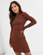Brave Soul Goswell Zip Pull Sweater Dress-brown