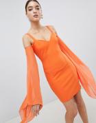Club L Angel Wing Chiffon Scuba Bodycon Dress - Orange