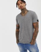 Replay Raw Hem V Neck T-shirt In Gray