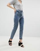 Asos Farleigh High Waist Slim Mom Jeans In Dixie Light Acid Wash - Blue