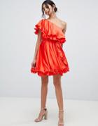 Forever Unique Ruffle One Shoulder Mini Dress - Red