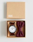 Asos Wedding Watch And Bow Tie Set In Burgundy - Brown