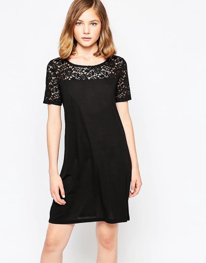 Jdy Kimmie Short Sleeve Lace Dress In Black - Black