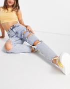 New Look Ripped Mom Jean In Mid Blue-blues