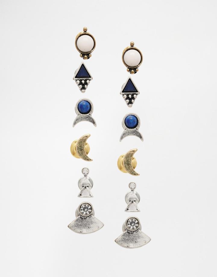Asos Pack Of 6 Western Shapes Stud Earring Pack - Multi