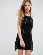 Goldie We Stay Out Bodycon Dress With Fringing - Black