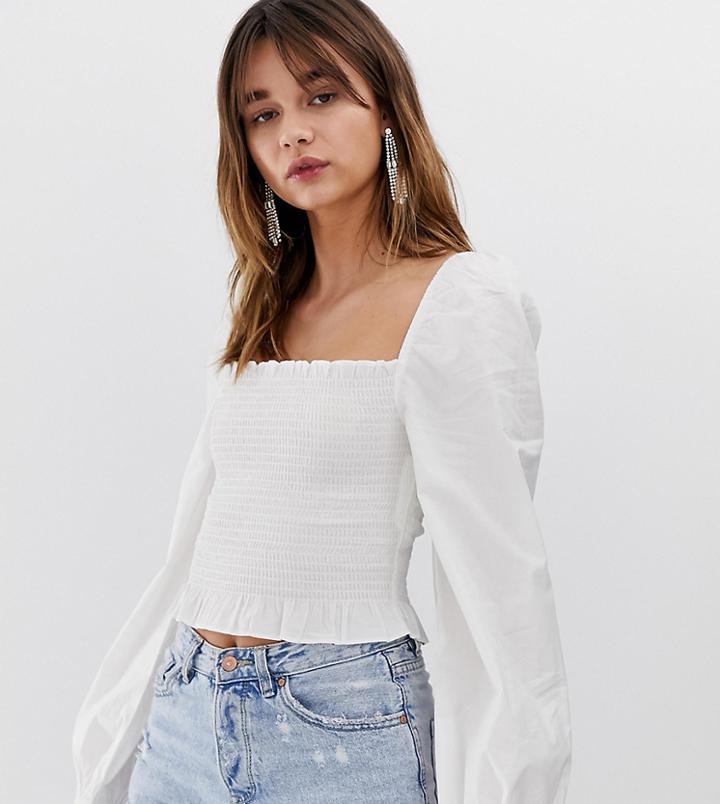 Stradivarius Shirred Blouse In White