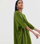Weekday Huge T-shirt Dress In Khaki Green