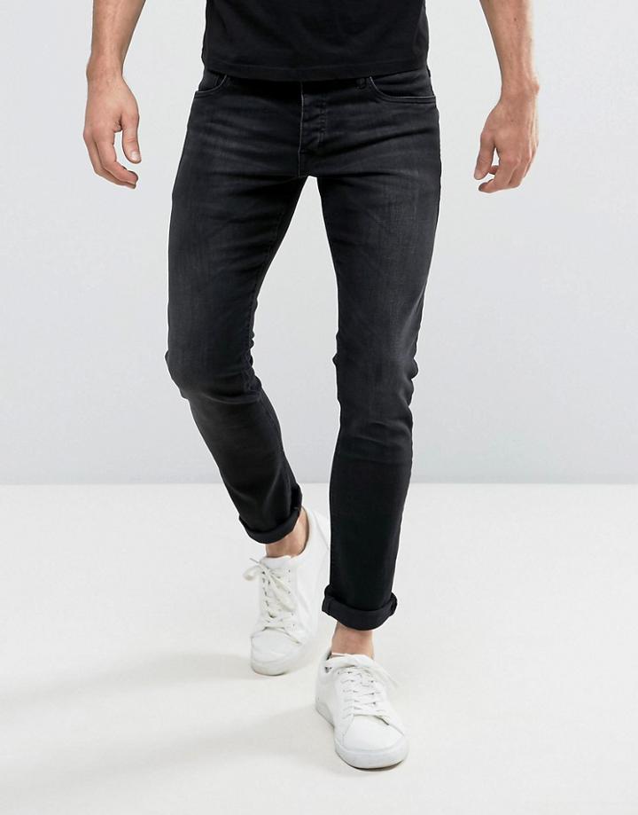 Jack & Jones Intelligence Slim Fit Jeans In Washed Black - Blue