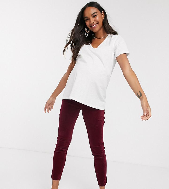 Asos Design Maternity Rivington High Waist Jeggings In Oxblood Velvet