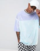 Asos Oversized T-shirt In Velour With Neck Tipping In Color Block - Blue