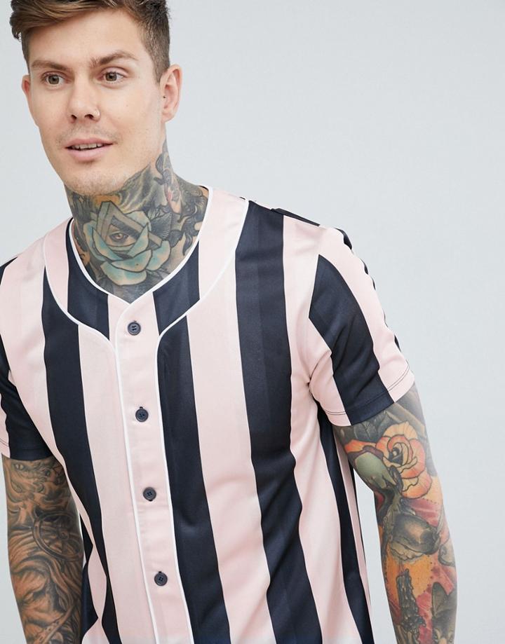 Asos Design Relaxed Baseball T-shirt With Vertical Stripe In Poly - Multi